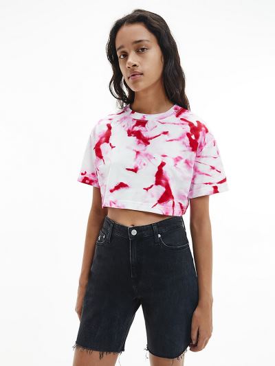Calvin Klein Ruhák HU102014 | Calvin Klein Marble Print Organic Cotton Női Póló Rózsaszín